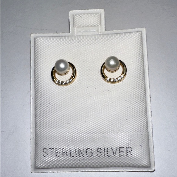 unbranded Jewelry - 925/Gold Plated Cultured Freshwater Pearl & CZ Drop Stud Earrings